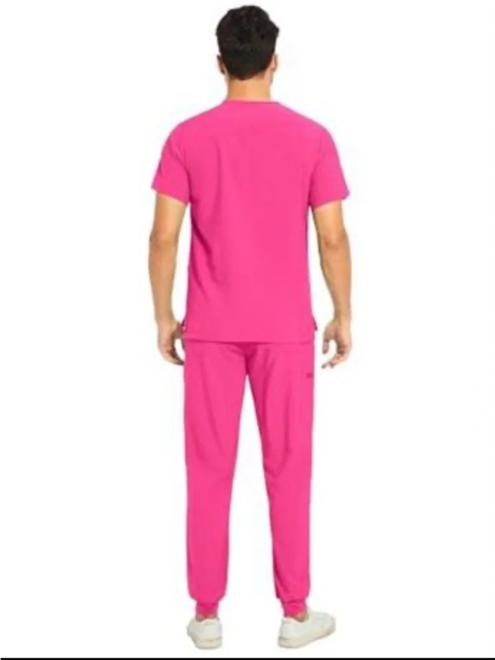COZYFIT V-Neck Scrub Top &Jogger Pant W/8 Pockets, Anti Wrinkle, M-Tall Hot Pink